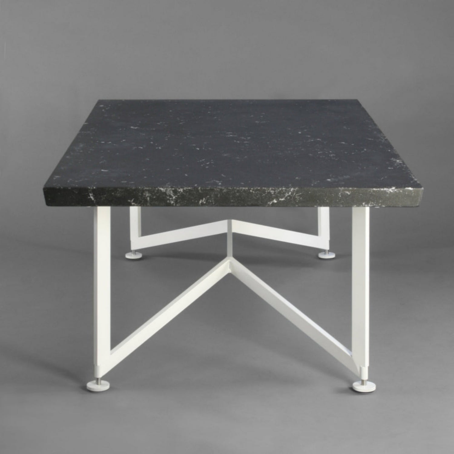Bevel Coffee Table - Black top/White legs, end view