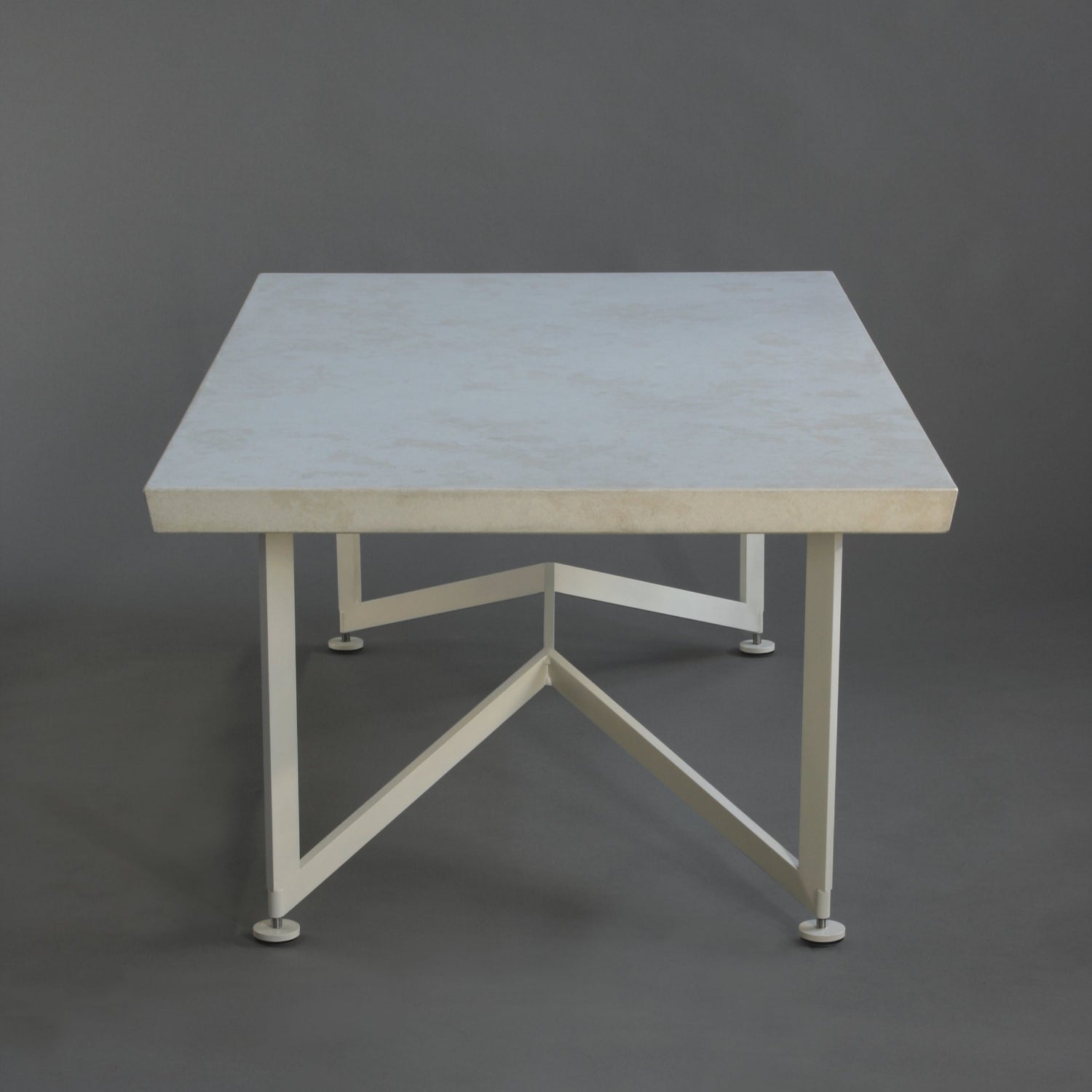 Bevel Coffee Table - White top/Heron White legs, end view